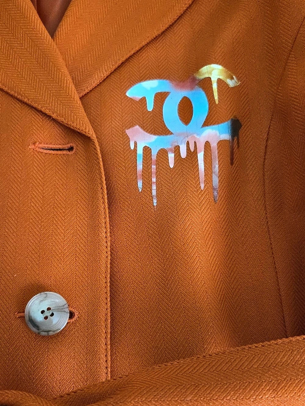 Orange Blazer, With Cool Handmade Large Graphic On The Back!